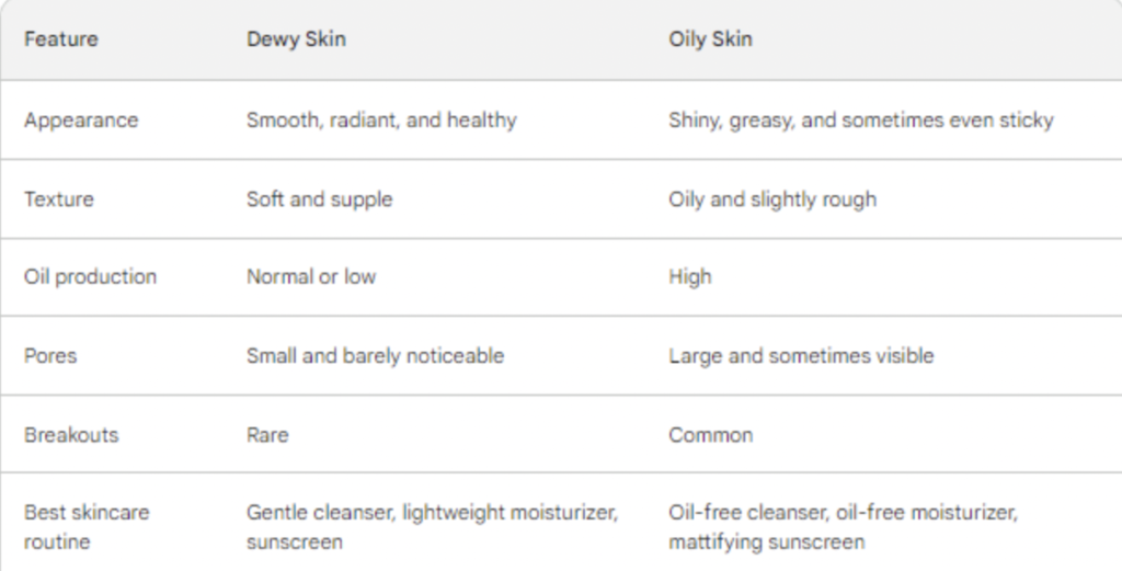 dewy skin vs oily skin